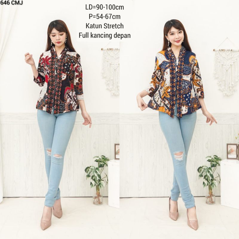 BLOUSE BATIK KAHIYANG MODERN, BAJU WANITA KERJA KANTOR MURAH 646 Atasan cewek lengan panjang