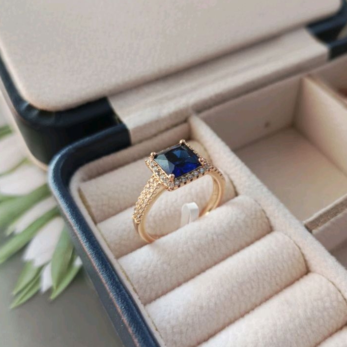 cincin permata biru lapis emas asli anti karat