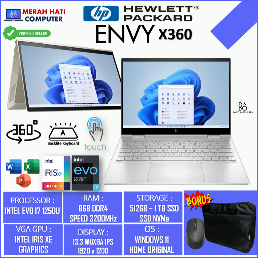 Laptop 2in1 HP ENVY 13 X360 INTEL EVO i7 1250U 16GB 1TB SSD IRIS XE 2.8 OLED TOUCH BL Win11 Original