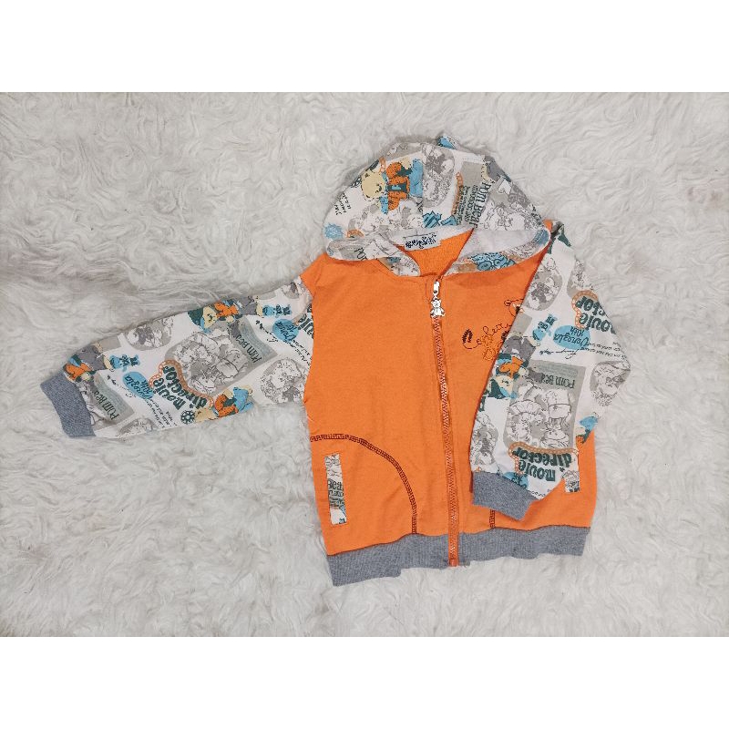 Jaket second jaket anak warna orange motif bear