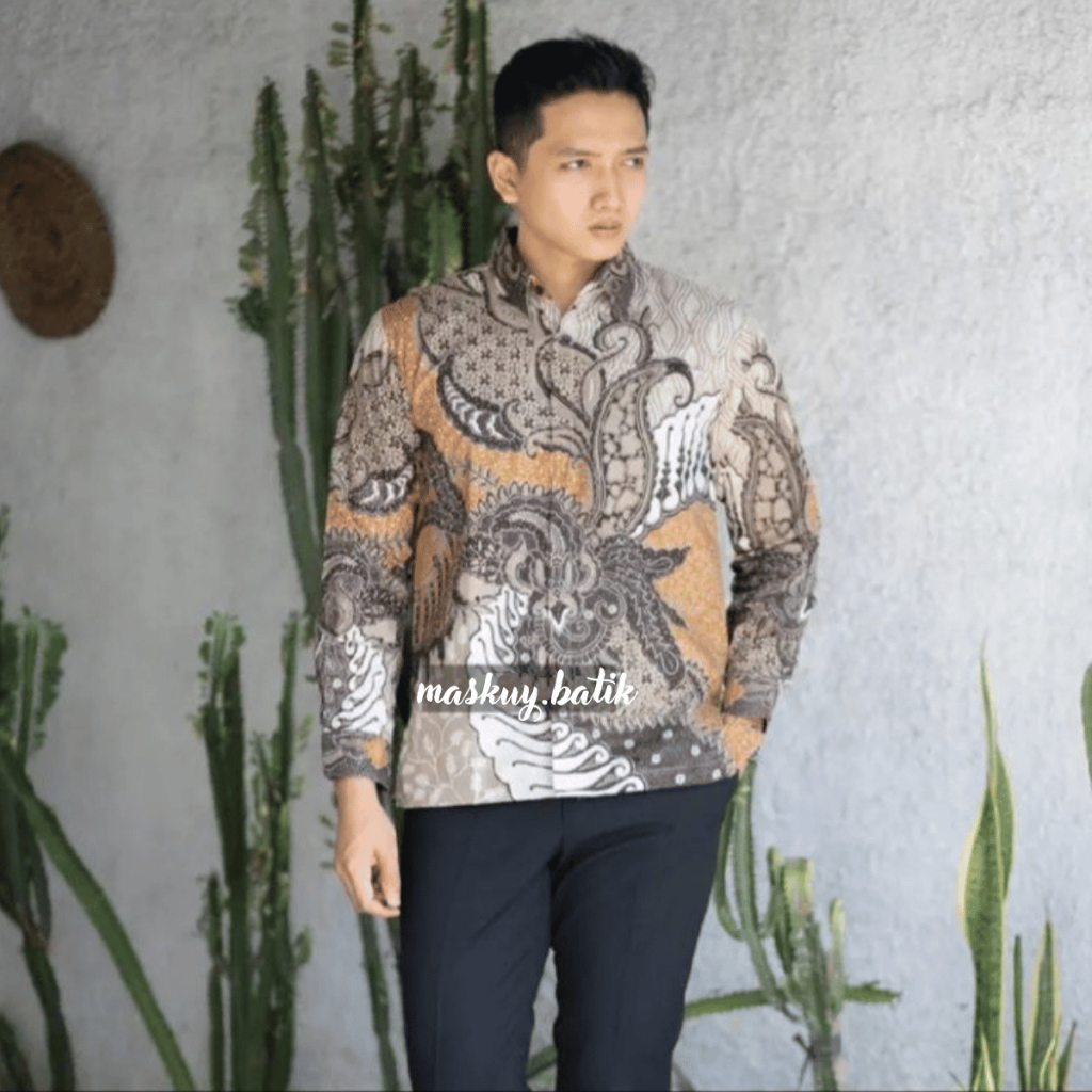 KRISNA Baju Batik Pria Lengan Panjang Full Furing Slim fit Katun Premiun