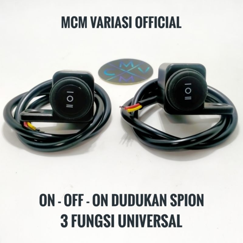 SAKLAR TOMBOL ON OFF ON 3 FUNGSI DOMINO DUDUKAN STANG / SPION besi waterproof / holder kanan 3 fungsi mode on off on motor domino