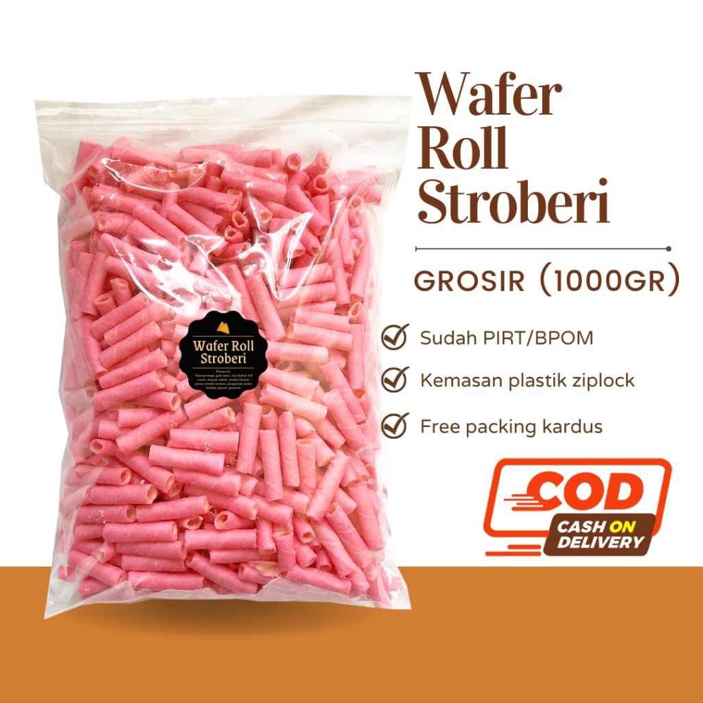 [DELISH SNACKS] Wafer Roll Stroberi (Grosir) 1000gr / Snack Cemilan Camilan Manis