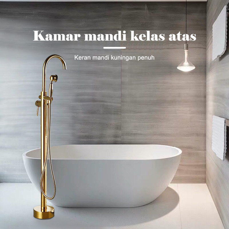 Kerrogee Kuningan Lantai Berdiri Bathtub Faucet Keran lantai bathtub Shower Kamar Mandi Set Shower  Bathtub Shower Faucet Pull Out Switch Bathtub Shower Keran Mixer LZ