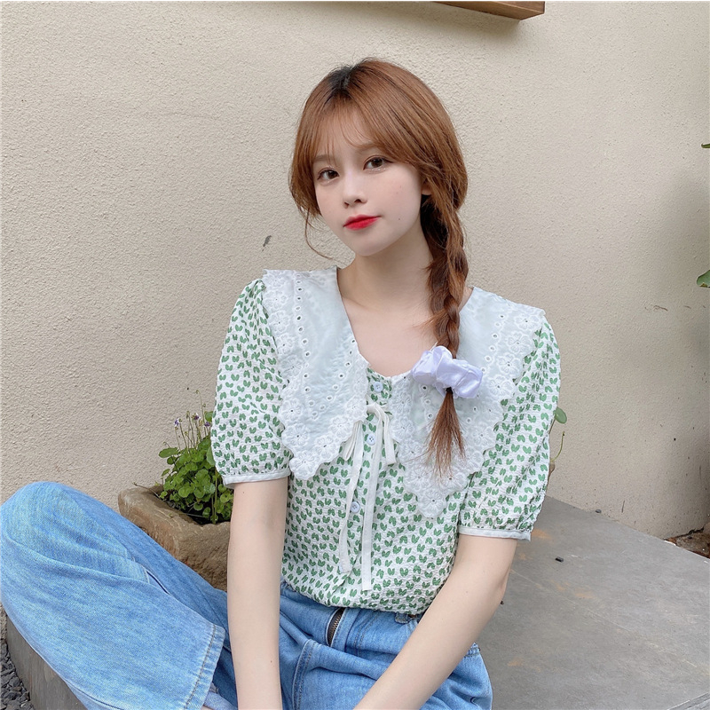 yikoo-Kemeja kerah bayi korea blouse shirt atasan wanita