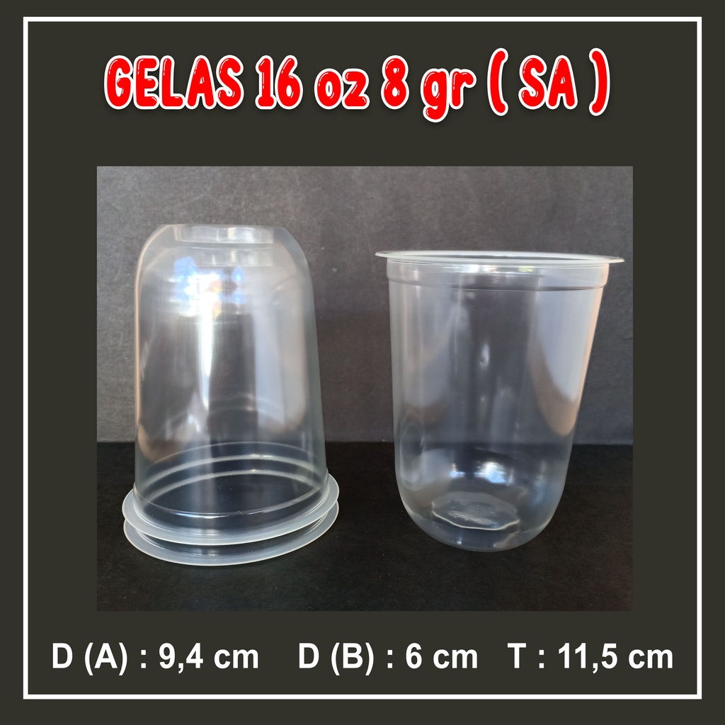 [isi 50pcs] GELAS PLASTIK CUP PLASTIK OVAL 16 oz 8 gr sa (HY)