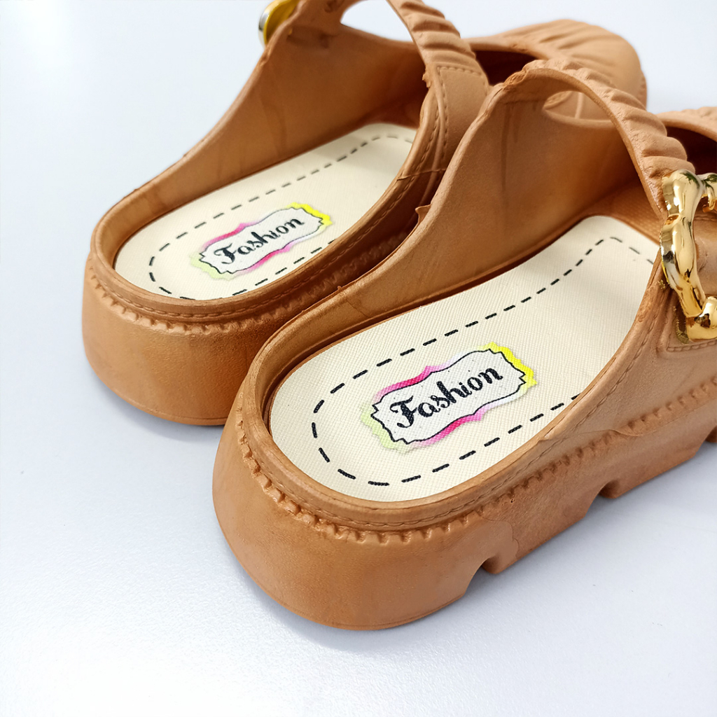 Sepatu Sandal Slop Wanita Tali Kerut Gesper Bunga Fashion Korea Kasual Cewek Satu7an SPT-63