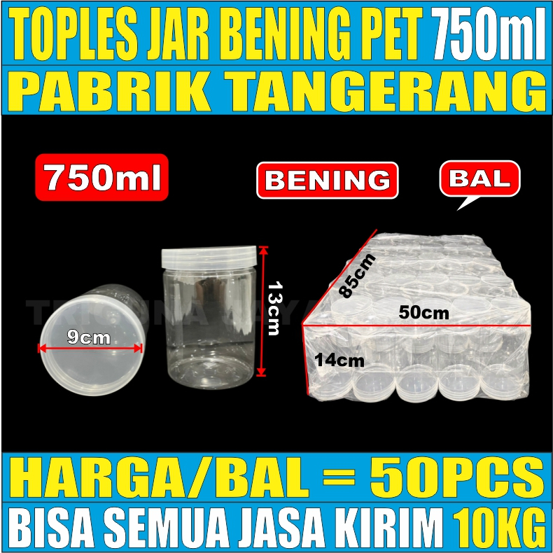 Toples Plastik Jar Silinder Bening Pet 750ml Per Bal Semua Jasa Kirim