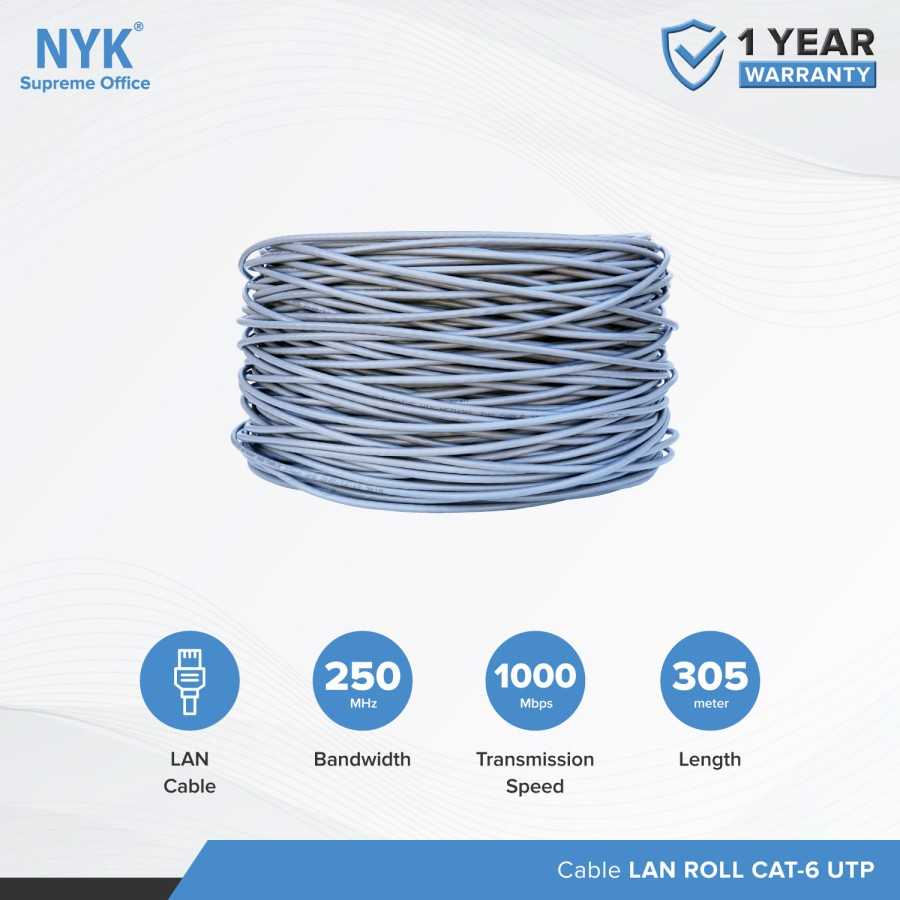 NYK Kabel LAN ROLL UTP CAT 6 305Meter RJ45 - Kabel LAN ROLL CAT6