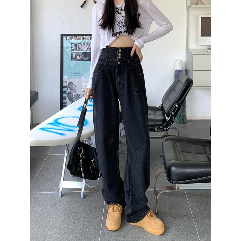 celana jeans hitam wanita highwaist vintage import celana jeans wanita kekinian kulot korean style boyfriend jeans