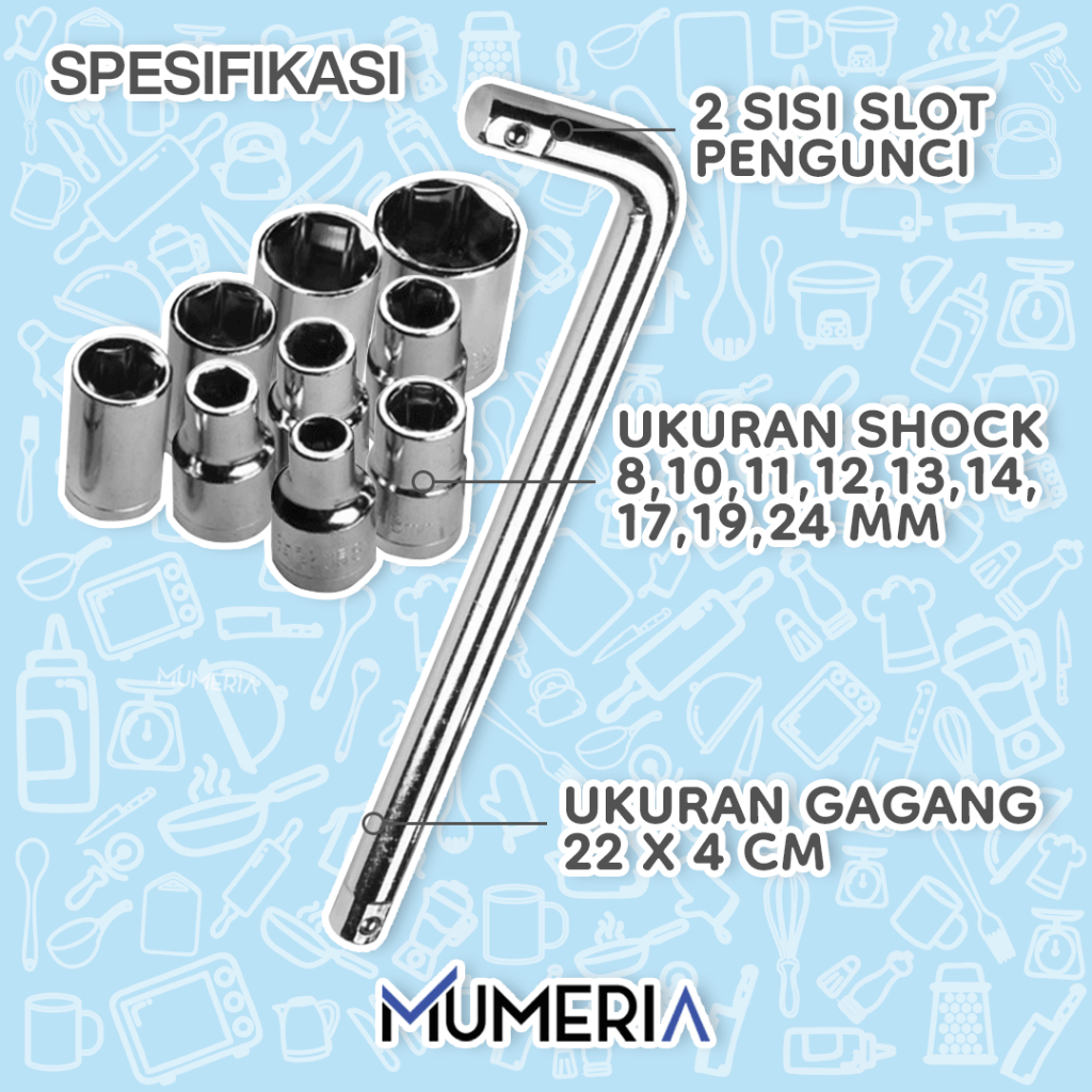 Set Kunci Shock 10 in 1 Lengkap Komplit Obeng Pas Sok Sock Shok Socket Ring Tool Kit Alat Bengkel Service Servis Mobil Motor