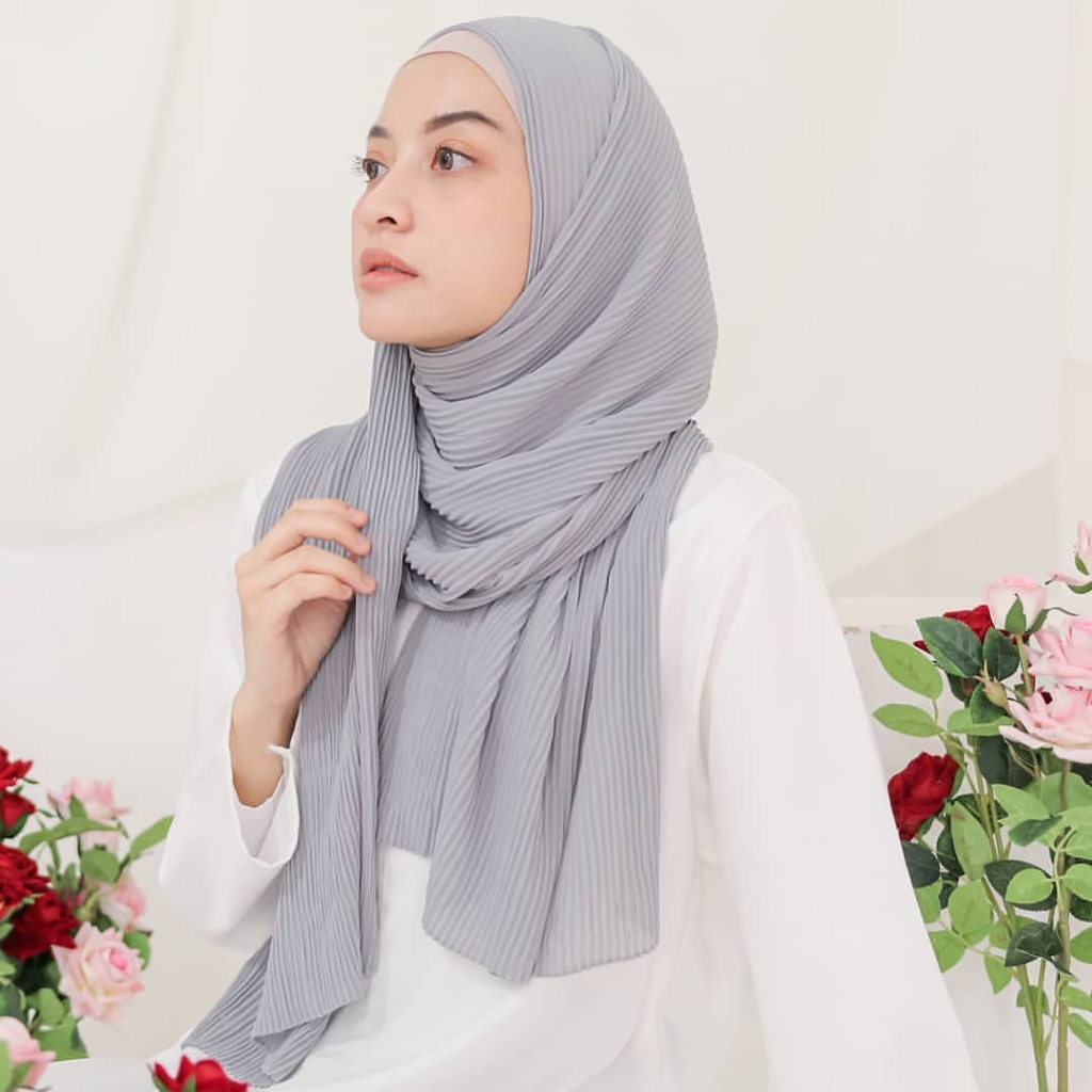 Hijab Pashmina Plisket Mercy - Kerudung Pashmina Plisket full Lidi Premium - Jilbab Pashmina Plisket Termurah