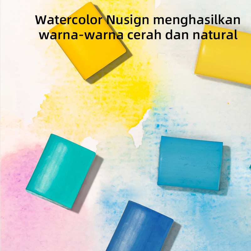 Nusign Solid Watercolor Paint / Set Cat Air Padat 24 Warna Gratis Brush Pen NS733