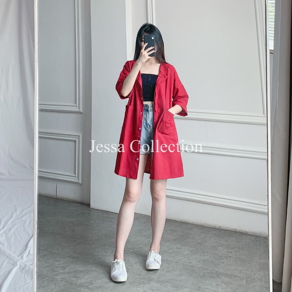 Premium Lidesa Pocket Longshirt TH 697 LINEN CRINKLE
