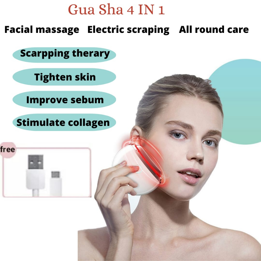 Gua Sha 4in1 EMS LED Face Massager Alat Pijat Wajah Perawatan Kulit Anti Aging Anti Smile Line Facial Massage Setrika Wajah Double chin kolagen