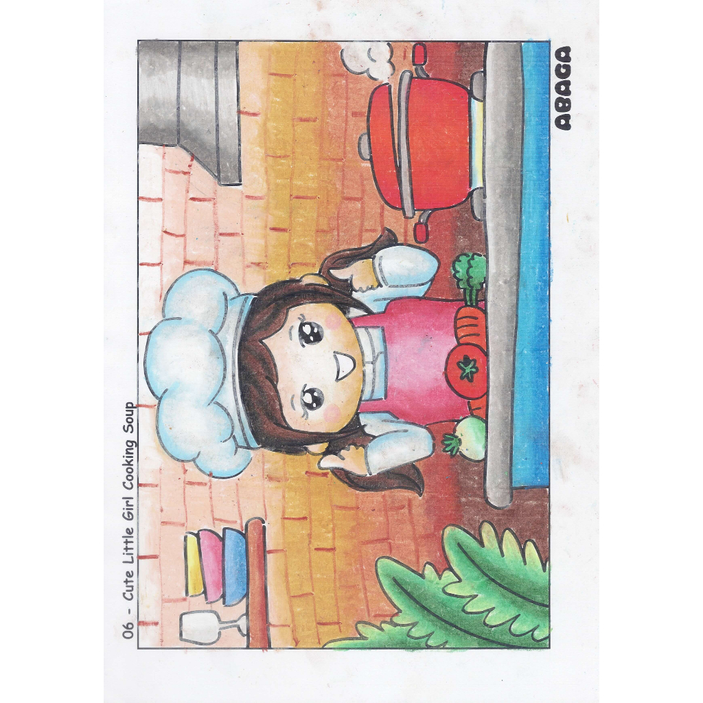 

Lembar Mewarnai Anak Teknik Pastel / Cute Girl Cooking Soup / Smart Coloring Page