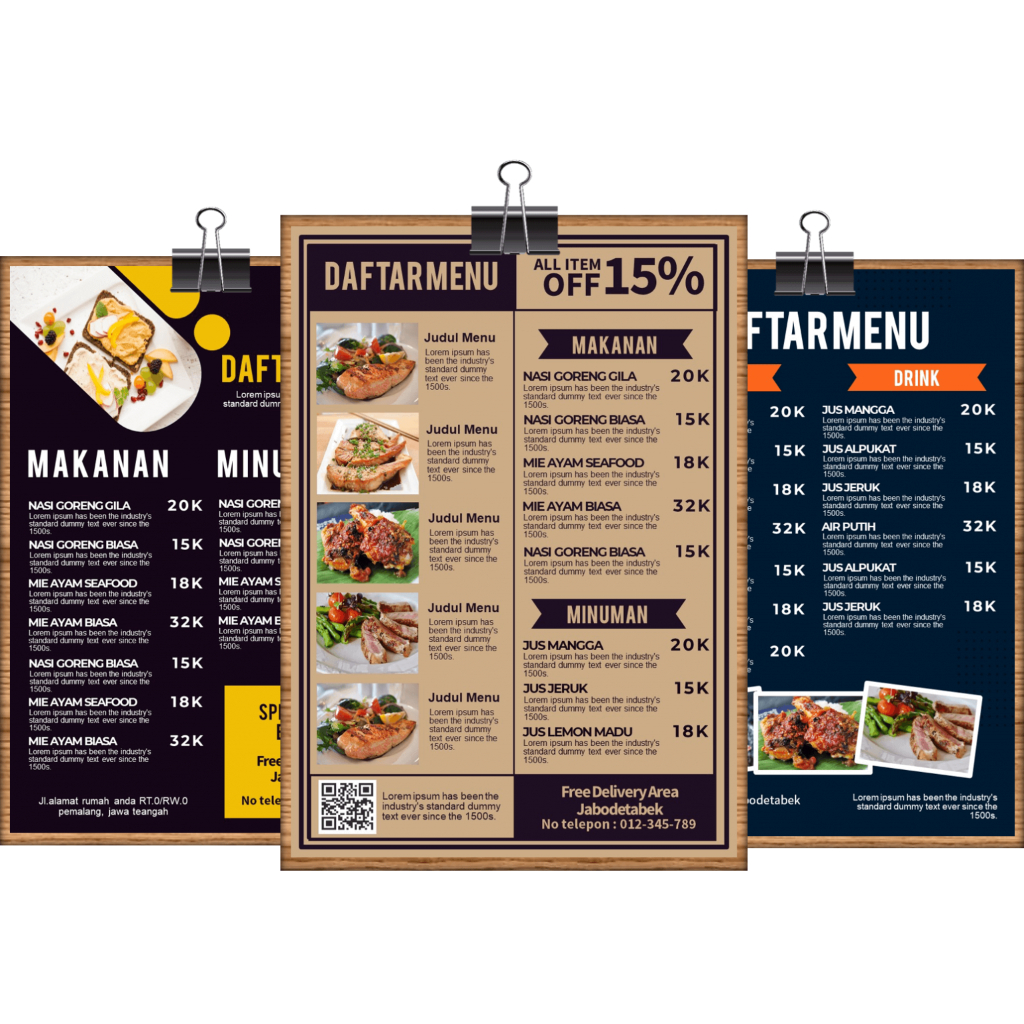 Desain Daftar Menu Makanan & Minuman /Restoran/RUmah Makan