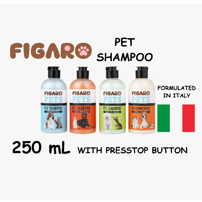 LUCKYMALL FIGARO SHAMPOO KUCING ANJING HEWAN 250 mL Anti Kutu Pelembut Jamur Rontok Tick Flea Fungal Fungi Conditioner Deworming Clean Wash Bersih Wangi Fragrant Shampo Sampo Sabun Mandi Grooming PREMIUM IMPORT ITALY ITALIA CAT DOG CATS DOGS