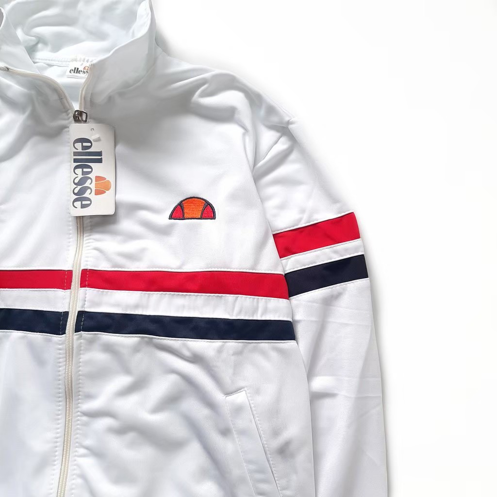 JAKET TRACTOP ELLASSE PUTIH LIST MERAH NAVY - BAHAN LOTTO DIADORA (PRIA WANITA) BISA BAYAR DI TEMPAT M-XXL