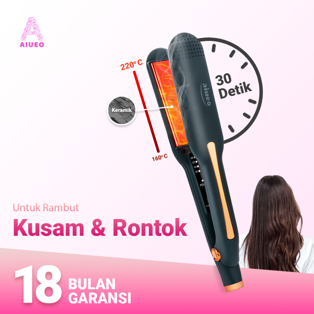 [GARANSI 18 BLN] • Catokan Curly Rambut AIUEO 9827 Hair Straightener &amp; Curler | Alat Meluruskan dan Keriting Rambut Plat Kemarik Turmalin - Warna Hijau