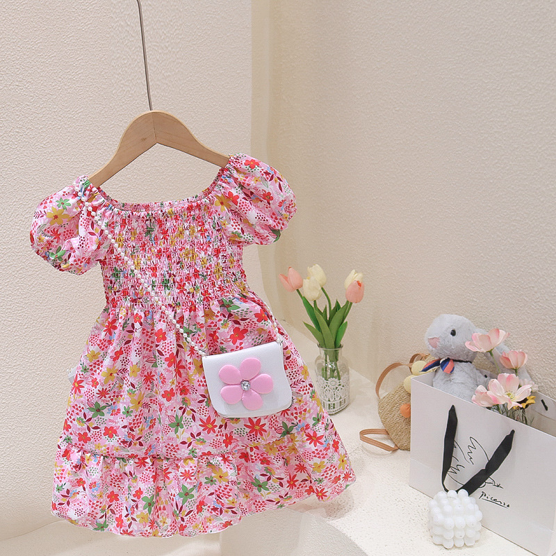 &lt;FREE GIFT TAS&gt; 1-7thn Cantik baju dress  bunga anak perempuan Lengan pendek Dress anak perempuan