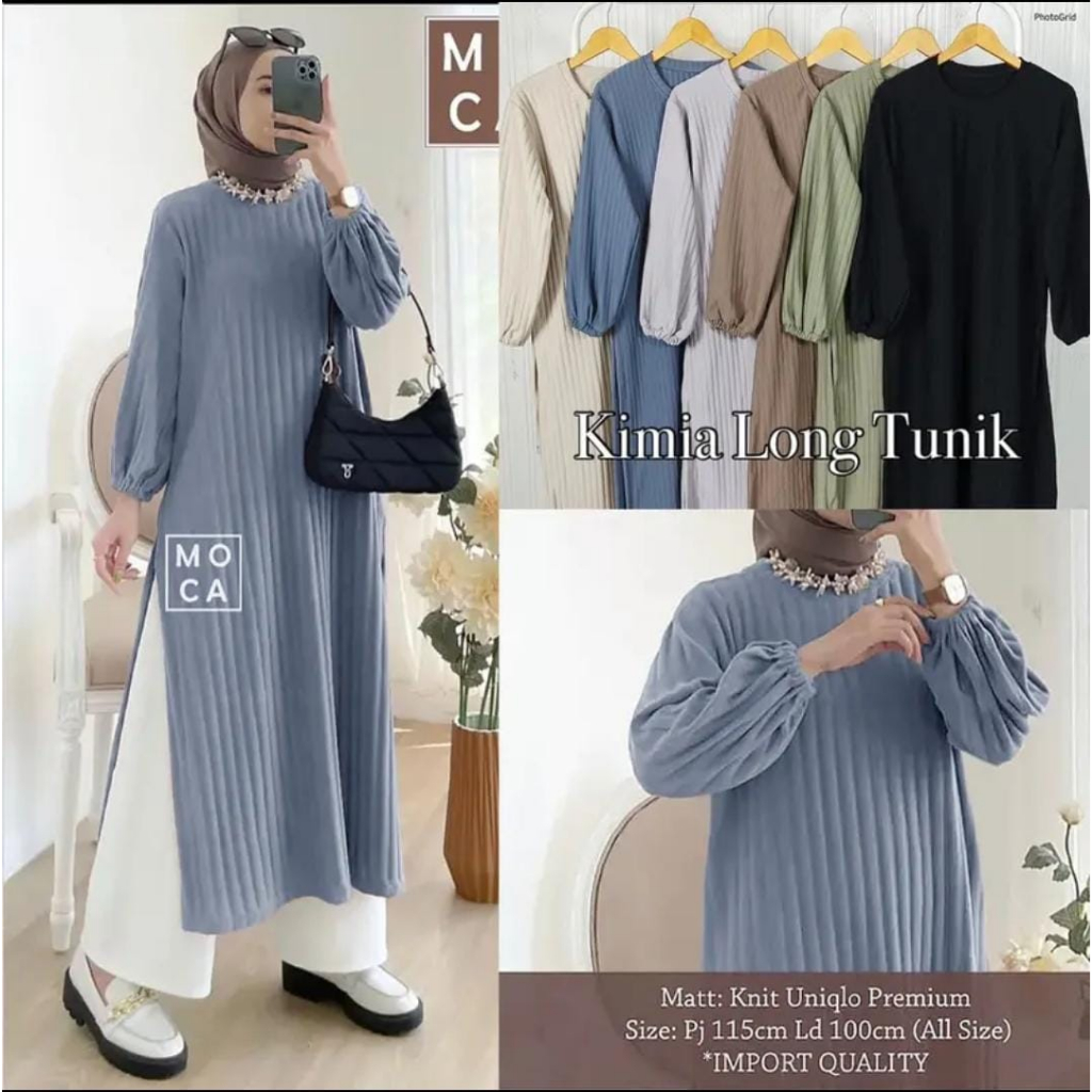 Kimia long tunik hornet knit premium - fashion rajut bandung