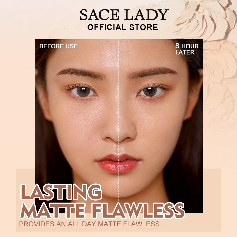 SACE LADY Waterproof Pressed Powder Matte Flawless Lightweight Oil-Controlling Makeup - 8gr