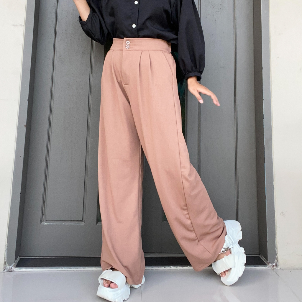 Jennie Knit Pants Celana Kulot Highwaist Kancing 2 Celana Wanita