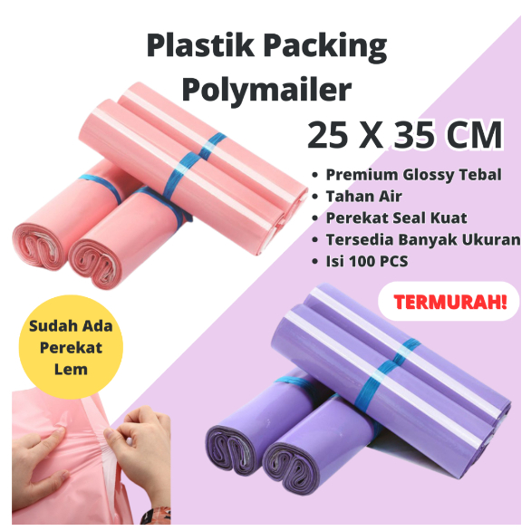 

Plastik Polymailer 25 x 35 Plastik Packing Online Polimer glossy kilat perekat kuat