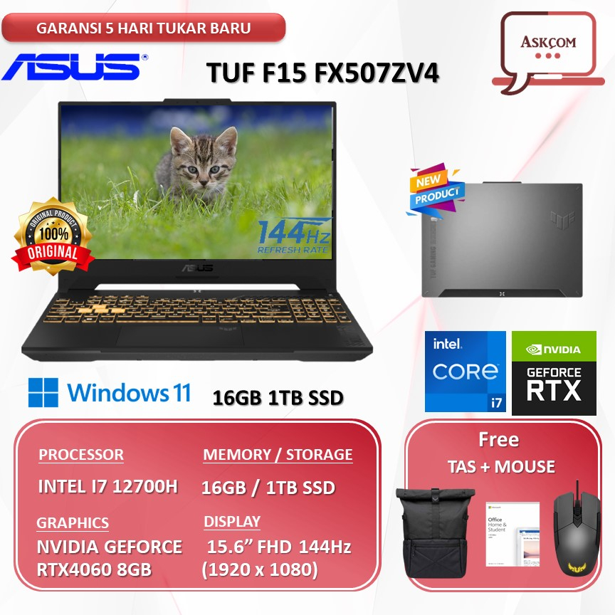 Laptop Gaming Asus Tuf F15 FX507ZV4 I746K6G-O RTX4060 8GB I7 12700H 16GB 1TB SSD W11 OHS21 15.6FHD