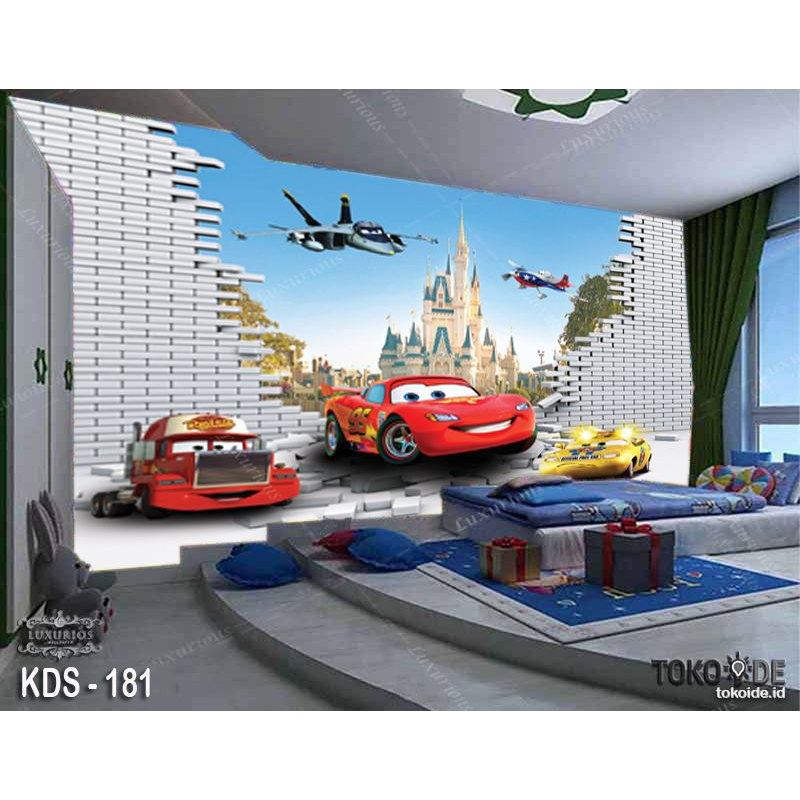Wallpaper Custom 3D Anak Laki Wallsticker Cowo Walpaper Kartun Car Thomas Disney Stiker Super Hero