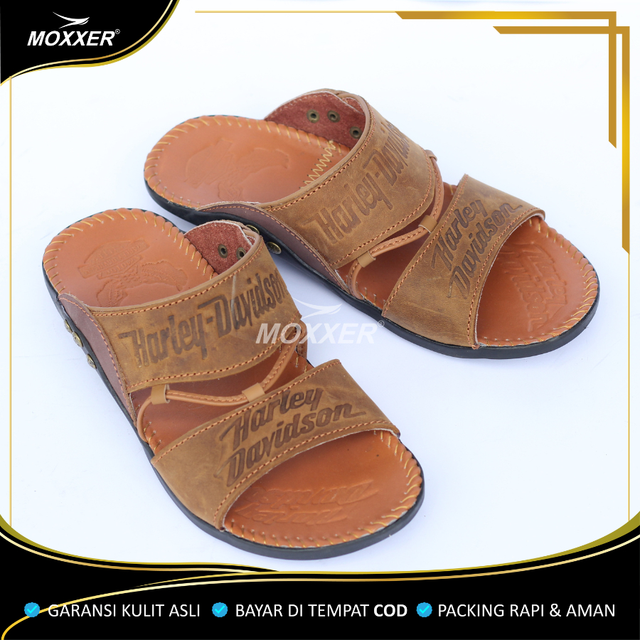 Sandal Kulit Asli MOXXER Pria Sandal Selop MOXXER Kulit Asli Gosok Slip On Cowok Terbaru Kekinian