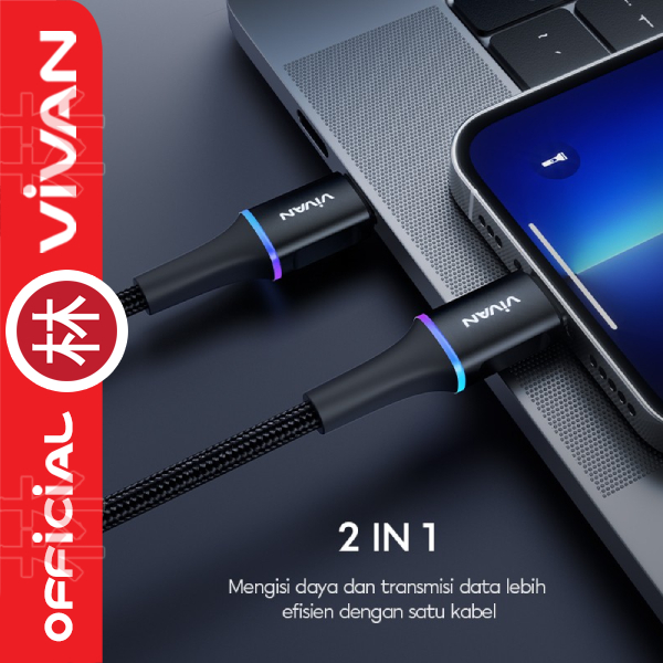 Vivan VDCC120 USB-C to USB-C LED Kabel Data Cable 60W Fast Charging