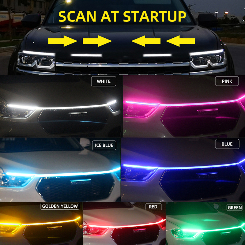 LED Daytime Running Light Scan Mulai Kap Mobil Lampu Hias DRL Panduan Kap Mesin Otomatis Lampu Ambient Dekoratif 12V