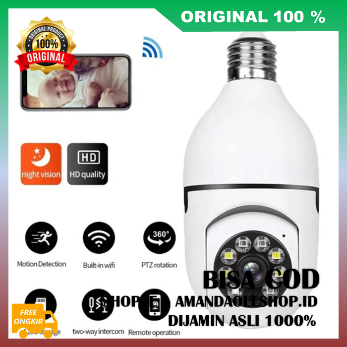 GOKA Lampu Kamera CCTV Kombinasi Kamera Cctv Wifi Mini Ptz Bohlam Thunderin 100% ASLI