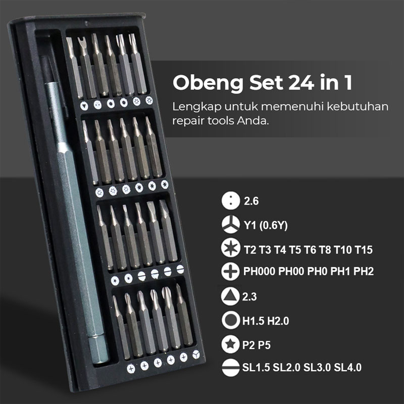 Set Obeng 24 In 1 Obeng Magnet Presisi Torx Hex Bits dengan Pegangan Untuk Servis Hp Laptop Jam - Obeng Set Premium Magnetic Bits 24 in 1
