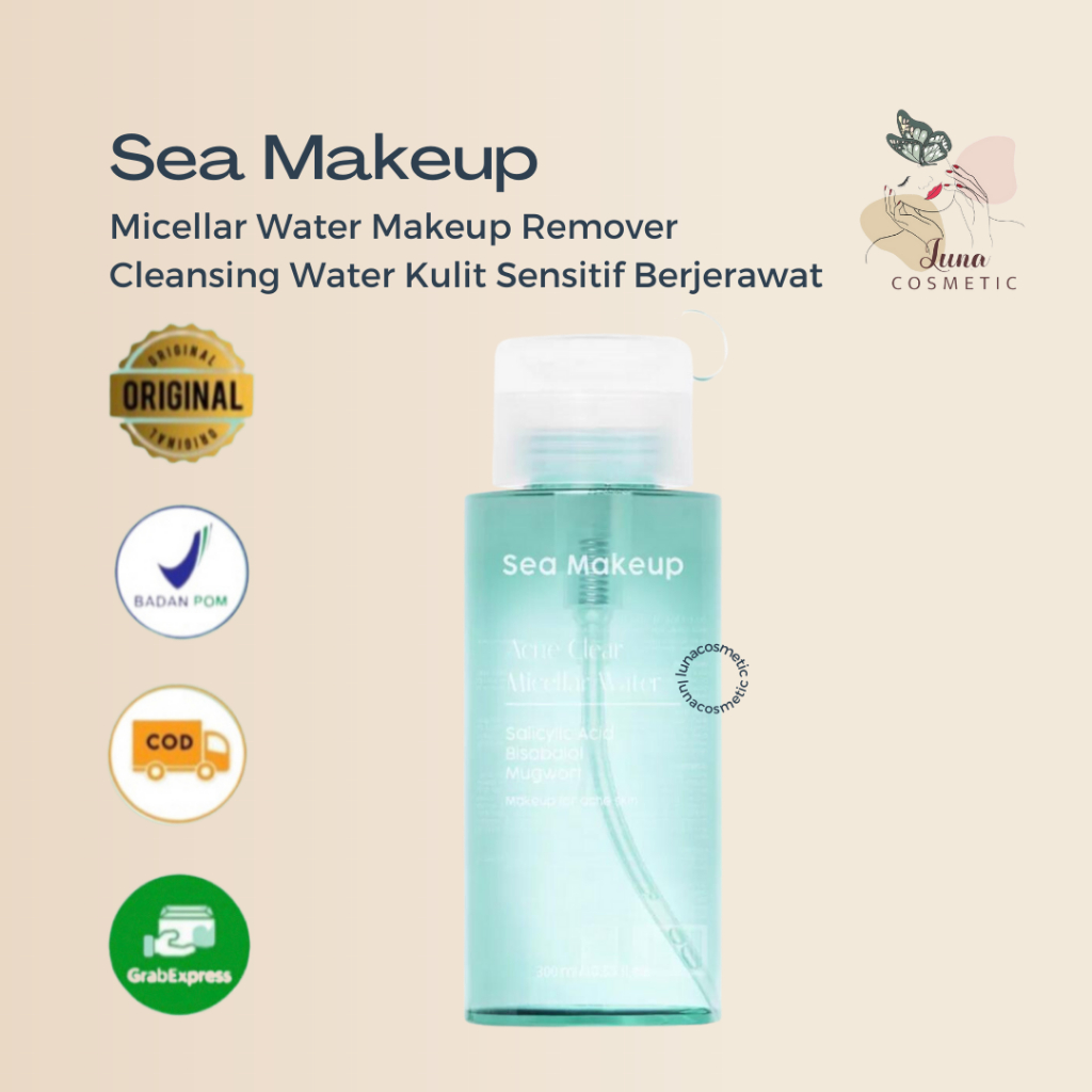 Sea Makeup Micellar Water Pembersih Wajah Makeup Remover Cleansing Water Kulit Sensitif Berjerawat with Salicylic Acid &amp; Bisabolol