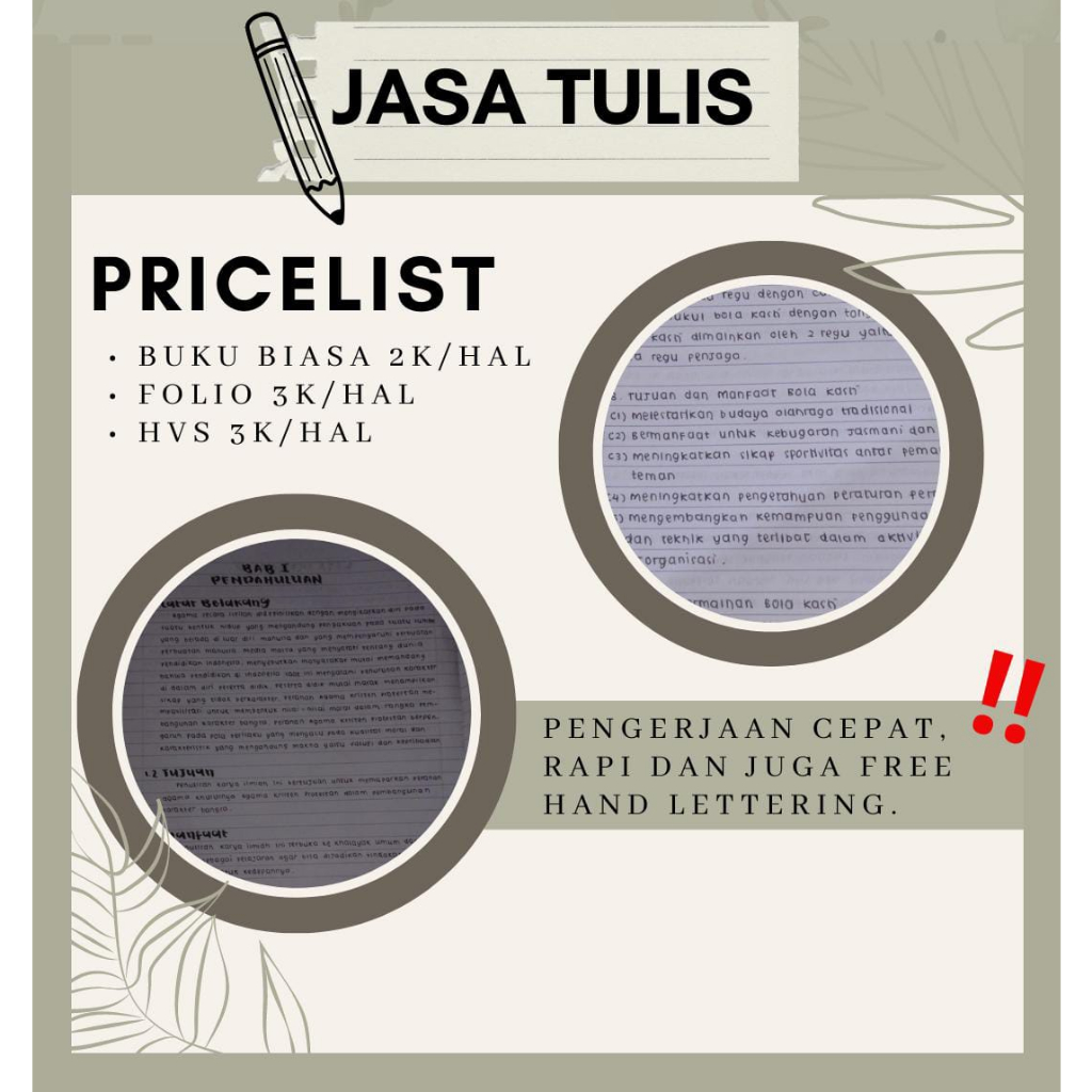 

Jasa tulis murah, rapi dan cepat