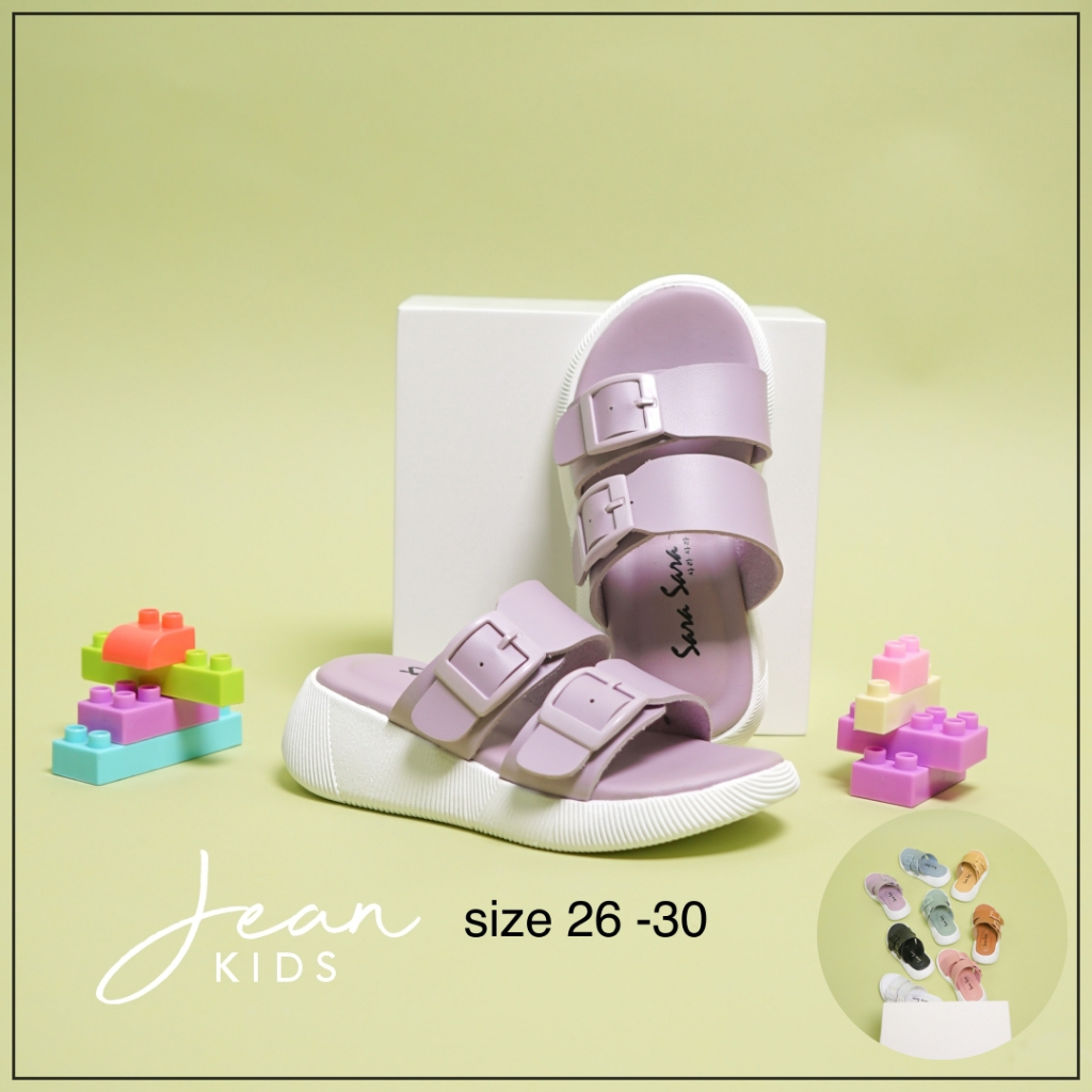 Sara Sara JEAN KIDS Sandal slop anak perempuan casual sendal selop anak cewek sol karet platform model ban dua gesper size 26-30 kekinian