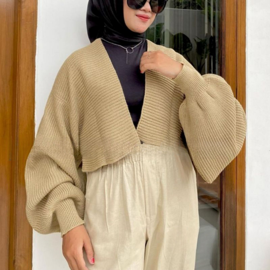 Nadira Oversize Crop Tangan Balon Cardigan Rajut wanita