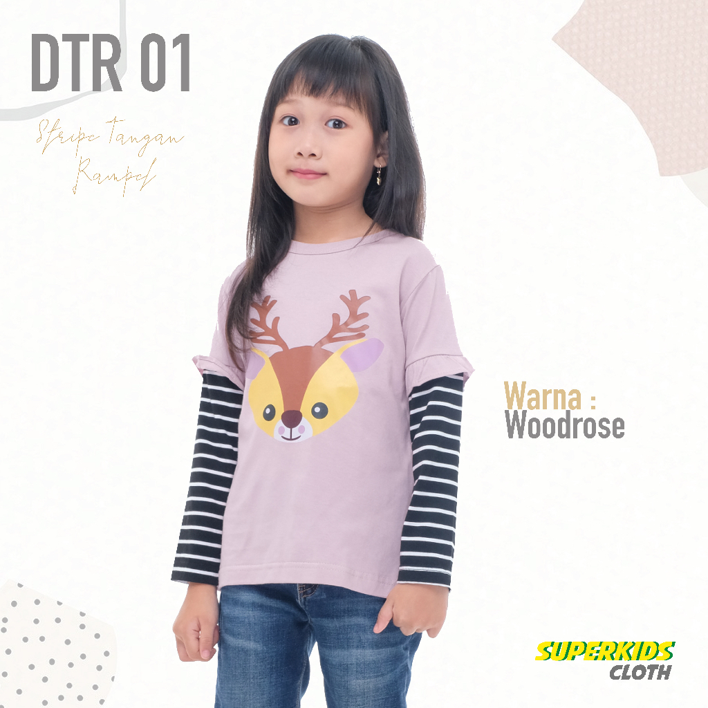 BAJU ANAK PEREMPUAN / KAOS ANAK PEREMPUAN / KAOS ANAK CEWEK STRIPE LENGAN PANJANG MOTIF KIJANG ECER GROSIR BRAND SUPERKSIDCLOTH 1 - 11 TAHUN