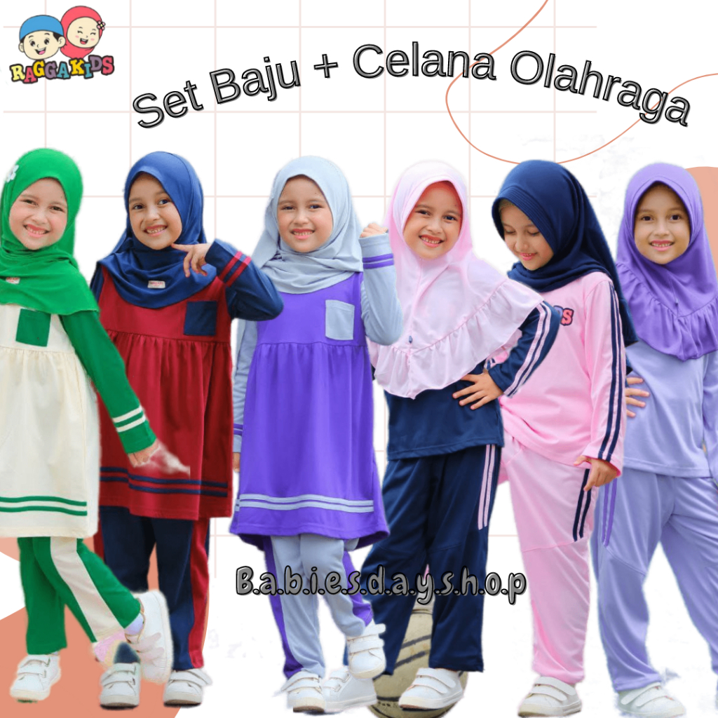 kaos olahraga anak perempuan setelan baju celana Raggakids OR