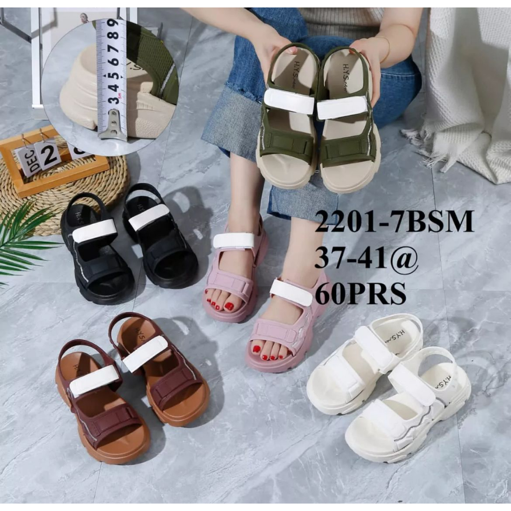 Sandal Wanita Terbaru /Sendal Selop Tali Wedges Jelly HYS NEW 2201-7/Sendal Karet  Kekinian