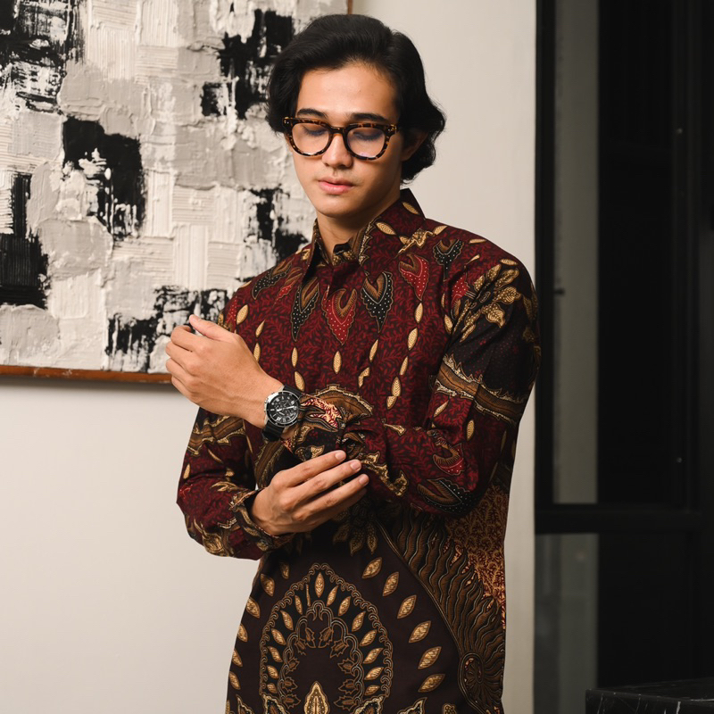 Batik Ayman - RAKSA MAROON | Kemeja Batik Pria Katun Solo Halus Mewah Premium