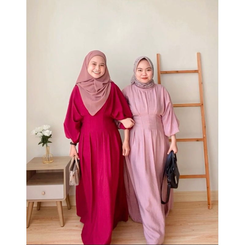 Mareka Dress / Baju Gamis Polo Linen Wanita