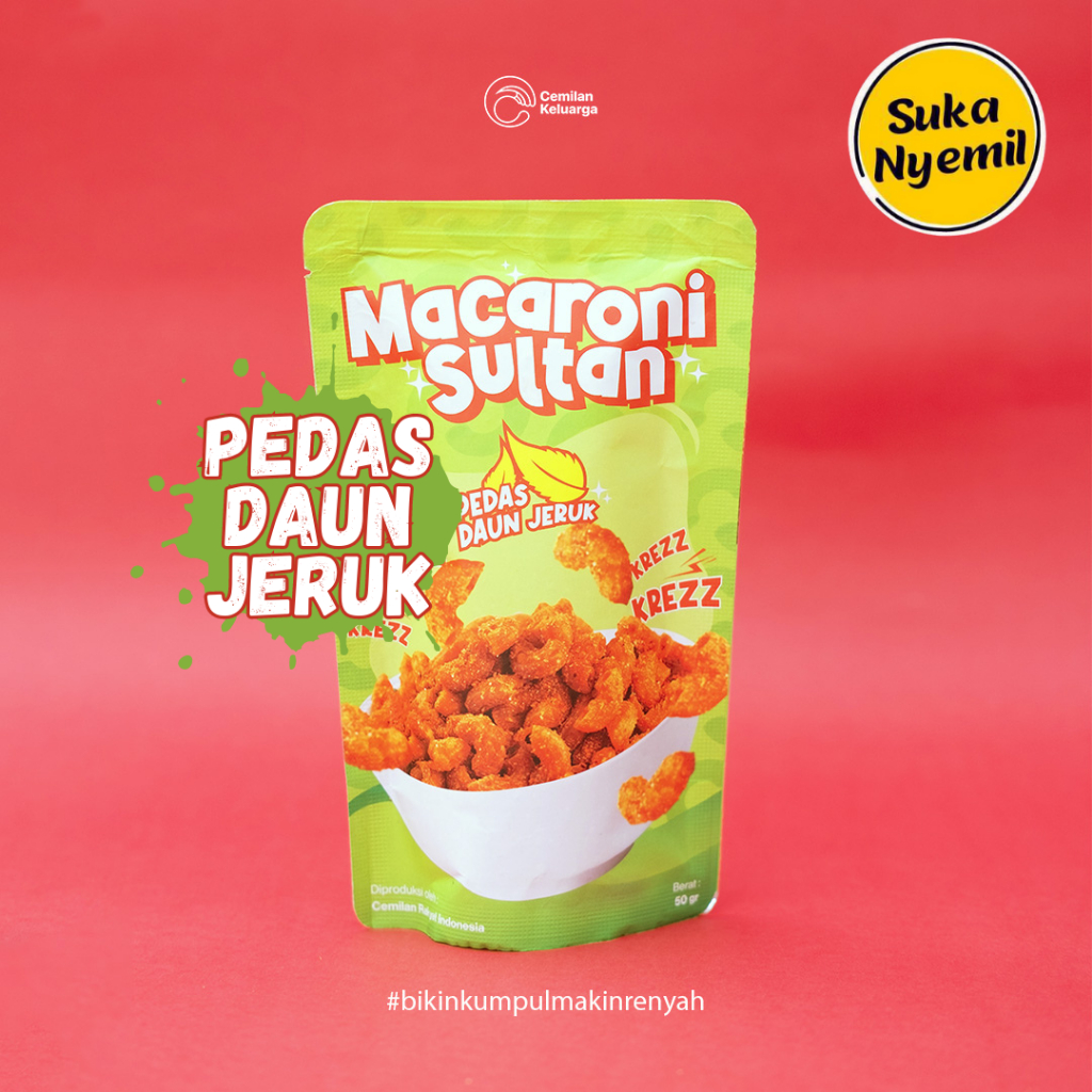 

SUKA NYEMIL - Macaroni Sultan Pedas Daun Jeruk (50 gram) Jajanan Viral Renyah Gurih Cemilan Kekinian Snack Keluarga Indonesia