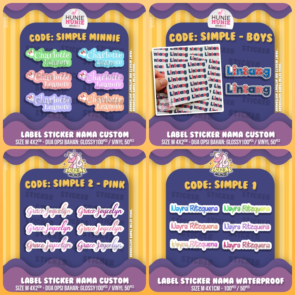 

Sticker Label Nama Custom - Simple Colorful (100pcs) Stiker Hunie Munie