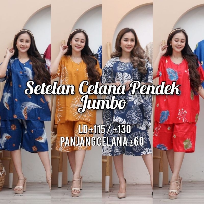 Setelan Baju Tidur Batik Kulot Celana Pendek 3/4 Kancing Depan Motif Kekinian