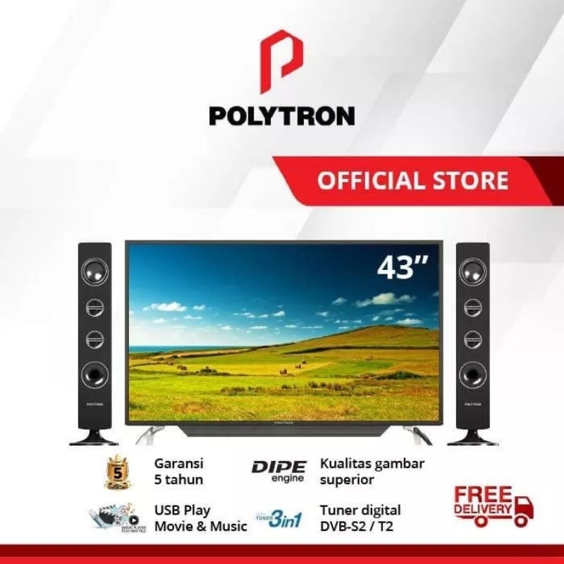 LED TV POLYTRON 43TV1556 SPEAKER TOWER DIGITAL 43 INCH GARANSI RESMI