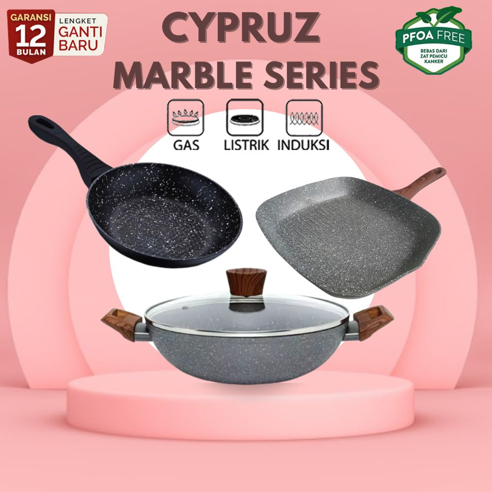 Cyprus Cookware Pan Marble Cypruz Series Wajan Penggorengan Panggang Induksi Anti Lengket